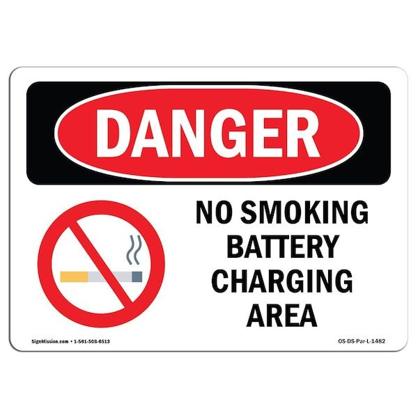 OSHA Sign, No Smoking Battery Charging Area, 18in X 12in Alum, 12" W, 18" L, Lndscp, A-1218-L-1482